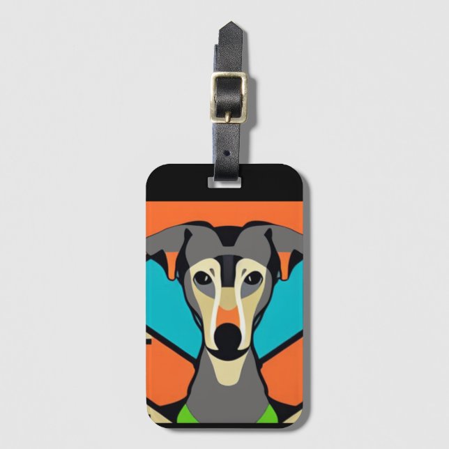 Funny Greyhound Dog Abstract Art Luggage Tag (Front Vertical)