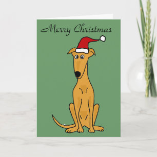 Funny Greyhound Dog in Santa Hat Christmas Art Holiday Card