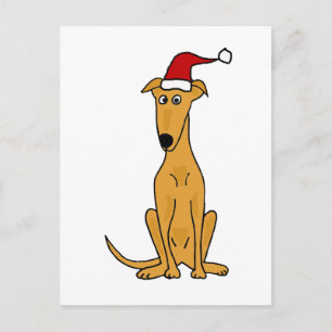 Funny Greyhound Dog in Santa Hat Christmas Art Holiday Postcard