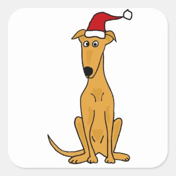Funny Greyhound Dog In Santa Hat Christmas Art Square Sticker by Petspower at Zazzle