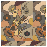 Funny Greyhound Dog Playing Guitar Abstract Fabric