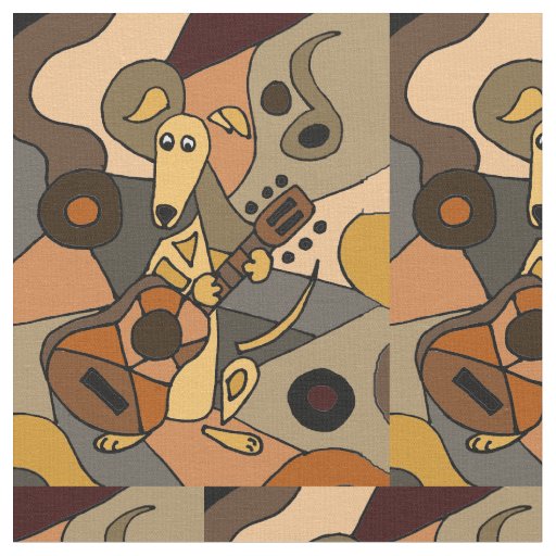 Funny Greyhound Dog Playing Guitar Abstract Fabric