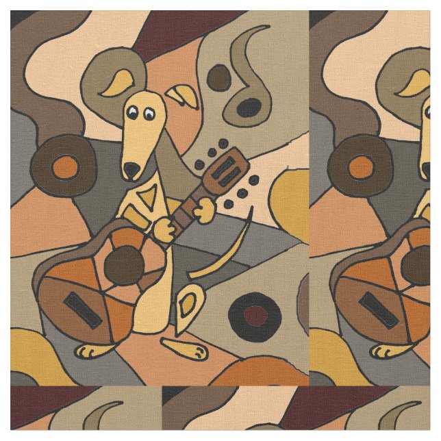 Funny Greyhound Dog Playing Guitar Abstract Fabric (Close Up)