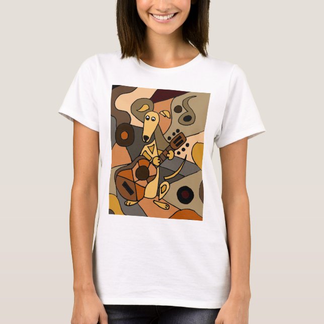 Funny Greyhound Dog Playing Guitar Abstract T-Shirt (Front)