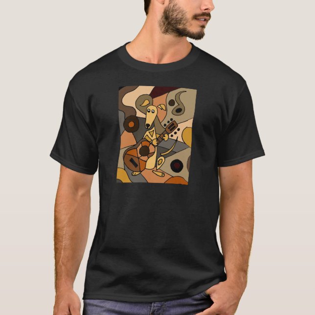 Funny Greyhound Dog Playing Guitar Abstract T-Shirt (Front)