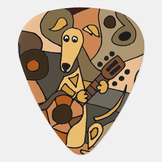 Funny Greyhound Dog Playing Guitar Art Guitar Pick (Front)