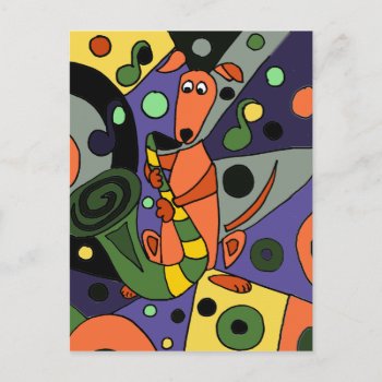 Funny Greyhound Dog Playing Saxophone Postcard by Petspower at Zazzle