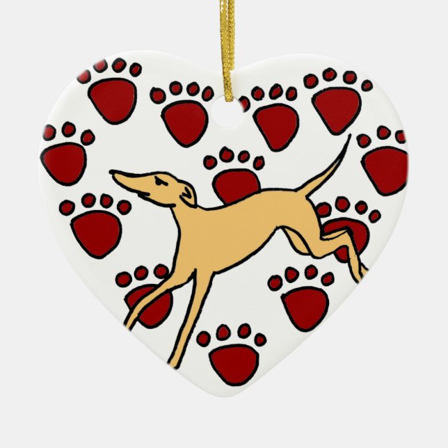 Funny Greyhound Puppy Love Ceramic Ornament (Front)