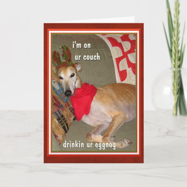 Funny Greyhound Reindeer Christmas Personalized Holiday Card (Front)