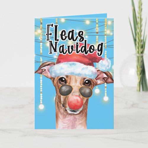 Funny Greyhound Santa dog Christmas fleas navidog Card