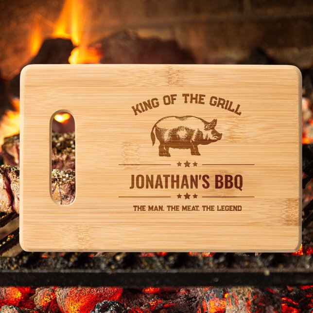Funny Grill BBQ King, Personalized Name, Text Engraved Cutting Board (Creator Uploaded)