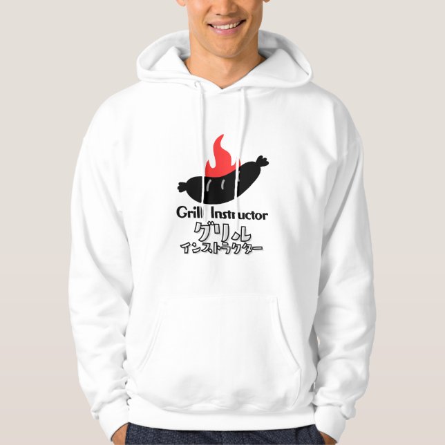Funny Grill Instructor BBQ Sausage Bold Black Hoodie (Front)