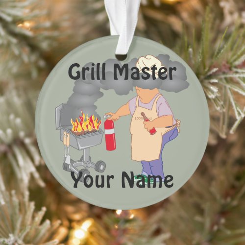 Funny Grill Master Cartoon Personalized Ornament