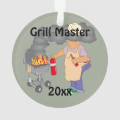 Funny Grill Master Cartoon Personalized Ornament (Back)