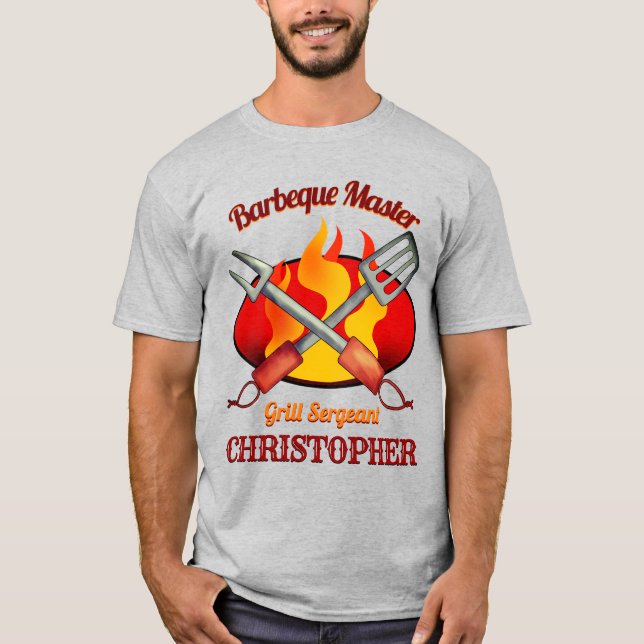 Funny Grill Sergeant Custom Name BBQ Cooking T-Shirt (Front)