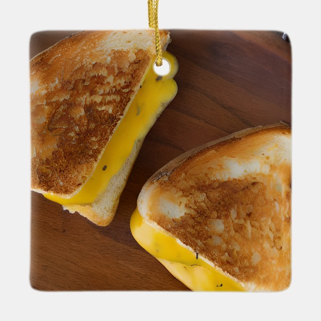 Funny Grilled Cheese Pun Christmas Ceramic Ornament (Front)