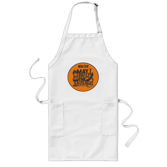 Funny Grilled Sausage BBQ Quote Personalize Long Apron (Front)
