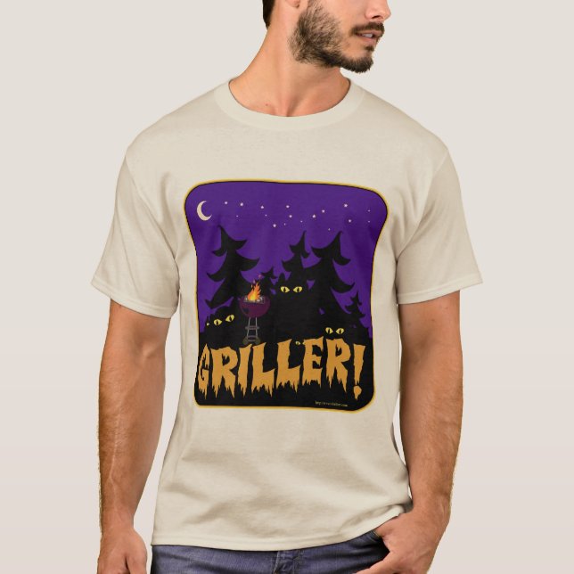 Funny Griller BBQ Horror themed Cartoon Design T-S T-Shirt (Front)