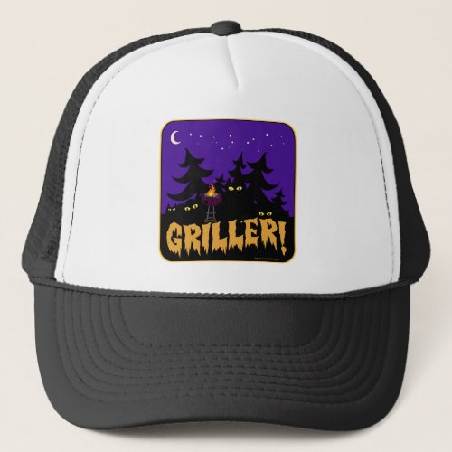 Funny Griller BBQ Horror Themed Cartoon Design Trucker Hat
