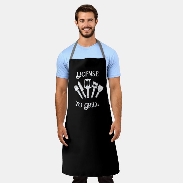 Funny Grilling Gift for Men –License to Grill Apron (Worn)