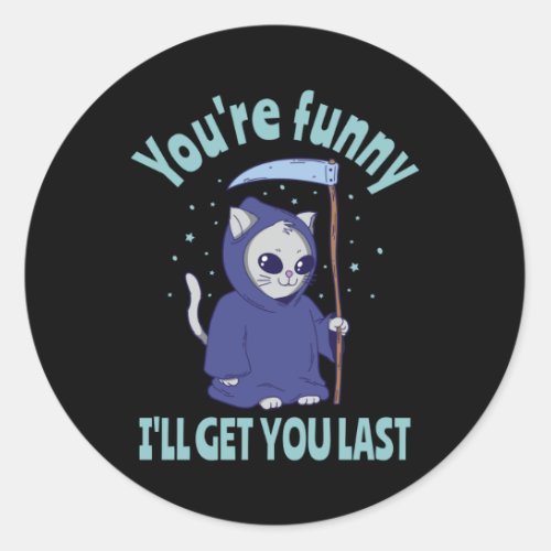 Funny Grim Reaper Cat Halloween Costume Classic Round Sticker