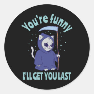 Funny Grim Reaper Cat Halloween Costume Classic Round Sticker