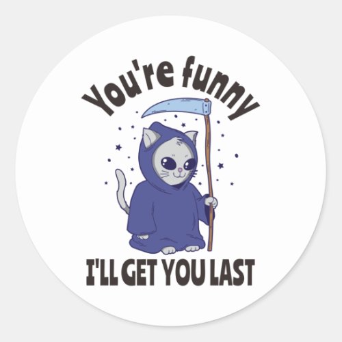 Funny Grim Reaper Cat Halloween Costume Classic Round Sticker