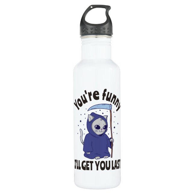 Funny Grim Reaper Cat Halloween Costume Stainless Steel Water Bottle (Front)