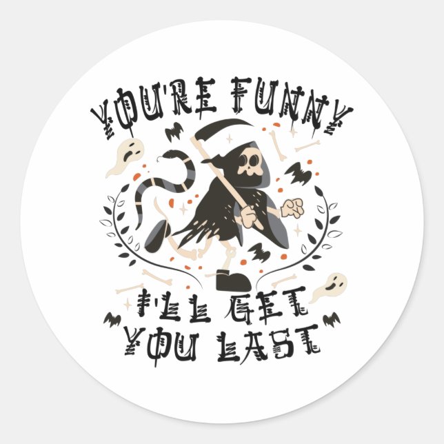 Funny Grim Reaper Skeleton Halloween Costume Classic Round Sticker (Front)