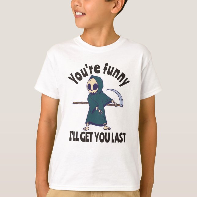 Funny Grim Reaper Skeleton Halloween Costume T-Shirt (Front)