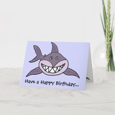 Funny Grinning Gray Shark Cartoon Card