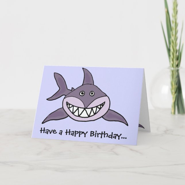 Funny Grinning Gray Shark Cartoon Card (Front)