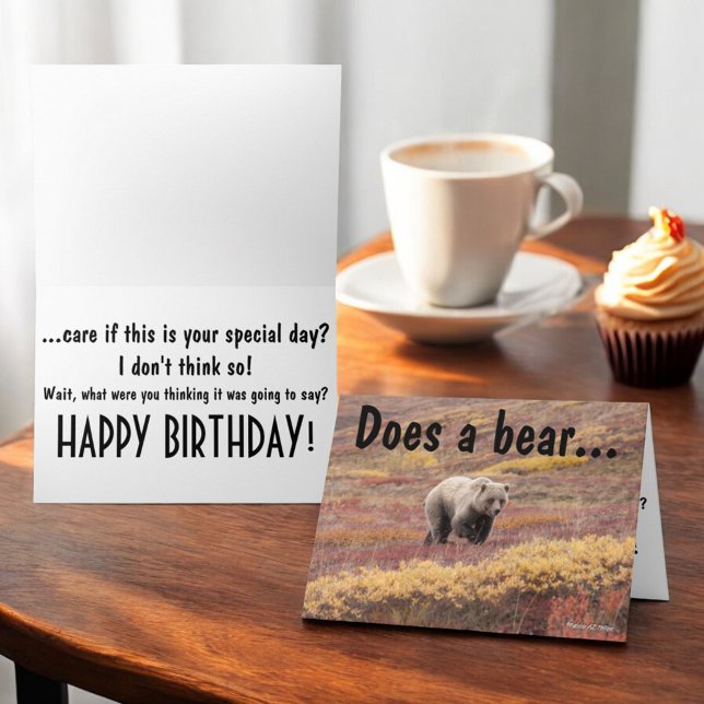 Funny Grizzly Bear in Autumn Photograph Custom  Card (greeting card front and inside with template text)