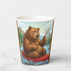 Funny Grizzly Bear in Kayak Cartoon Paper Cups