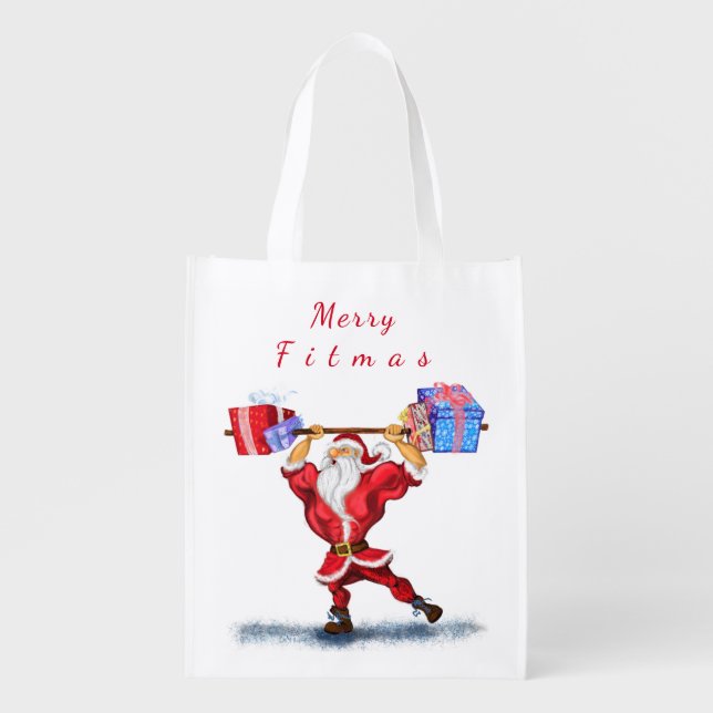 Funny Grocery Bag with Bodybuilder Santa Gift (Front)