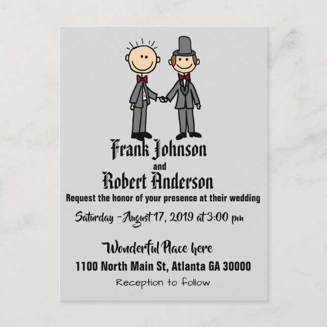 Funny Groom and Groom Gay Wedding Invitation (Front)