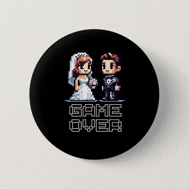 Funny Groom Bride Wedding Bachelor Party Retro Pix Button (Front)