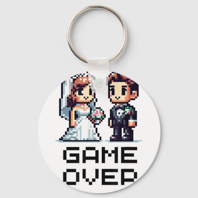 Funny Groom Bride Wedding Bachelor Party Retro Pix Keychain (Front)