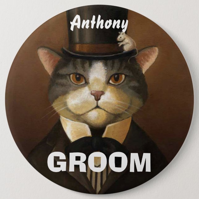 Funny groom cat button (Front)