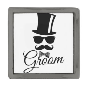 Funny groom gunmetal finish lapel pin