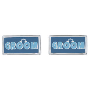 Funny groom text silver cufflinks
