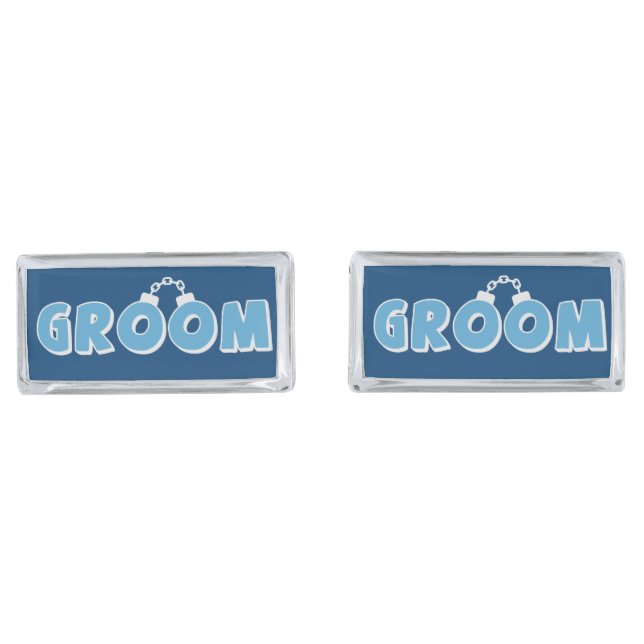 Funny groom text silver cufflinks (Front)