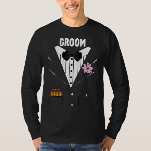 Funny Groom Tuxedo With Cigars and Ring For Bride T_Shirt