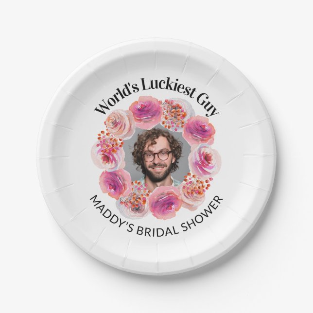 Funny Groom's Face Bachelorette Bright Floral Paper Plates (Front)
