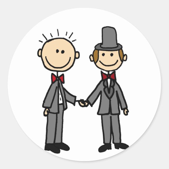 Funny Grooms Gay Marriage Cartoon Classic Round Sticker 2597