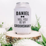 Funny Grooms Wedding Party Proposal White Beer Can Cooler<br><div class="desc">𝙂𝙧𝙤𝙤𝙢𝙨𝙢𝙖𝙣 𝙋𝙧𝙤𝙥𝙤𝙨𝙖𝙡 𝘾𝙖𝙣 𝘾𝙤𝙤𝙡𝙚𝙧! The perfect way to "𝘱𝘳𝘰𝘱𝘰𝘴𝘦" to your guys. Each line of text on this can cooler template is editable within zazzle's easy to use personalization tool. the front includes an upper text box for you to personalize with each name. It followed by a tiny bow tie...</div>