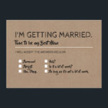 Funny Groomsman Best Man Checklist Proposal Invitation<br><div class="desc">I'm getting married. Time to be my best man. Funny answers groomsmen proposal card.</div>