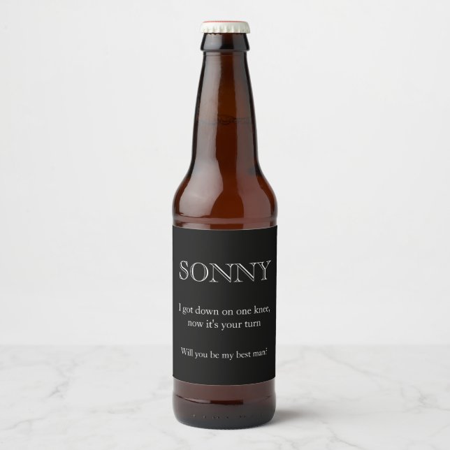 Funny Groomsman Gift Black and White Beer Bottle Label (Front)