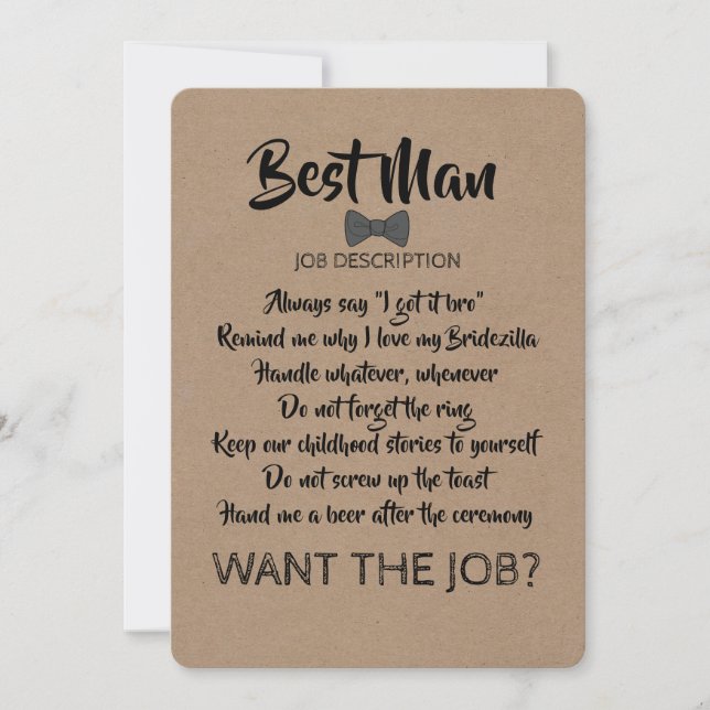 Funny Groomsman or Best Man Job Proposal Invitation (Front)