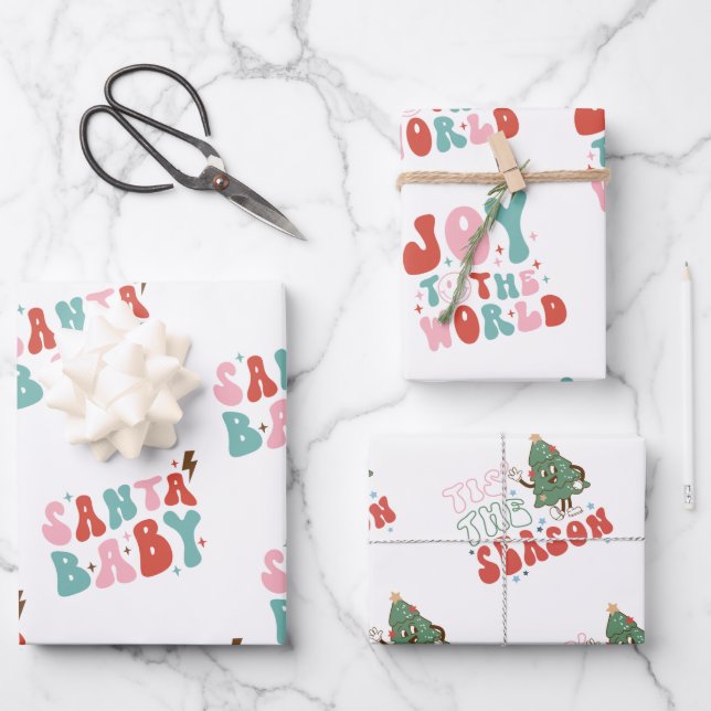 Funny Groovy 1970s Christmas Wrapping Paper Sheets (Front)